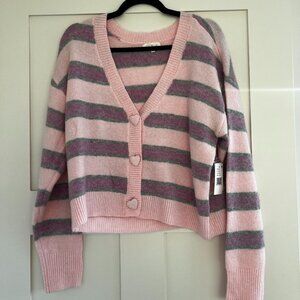 Pink Cardigan with purple and grey stripes Size M